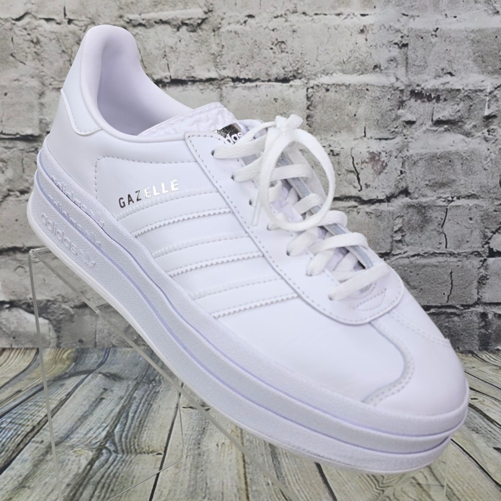 Adidas Gazelle Bold Platform Sneakers Womens 8 White Leather Triple Stack Chunky